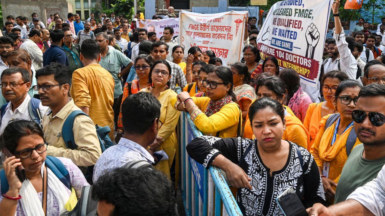 People gather to meet West Bengal CM Suvendu Adhikari, during the 'Janata Darbar' programme, at BJP office. Pic/PTI